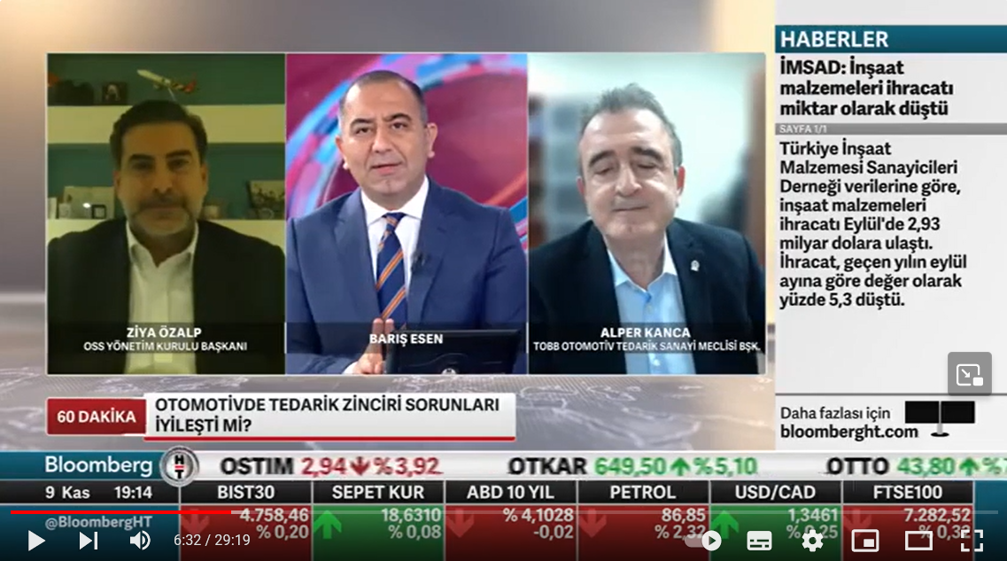OSS Başkanı Ziya Özalp'in konuk olduğu 09.11.2022 Tarihli Bloomberg HT Kanalı 60 Dakika Programı